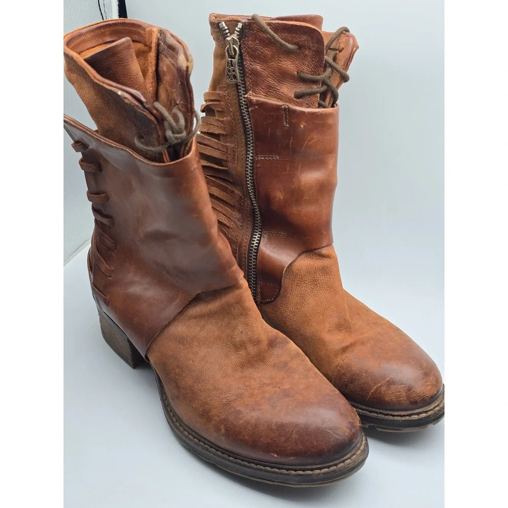 A.S.98 Ankle Boots Chet Katarina Womens 39 9 US Brown Leather Strappy Zip Moto